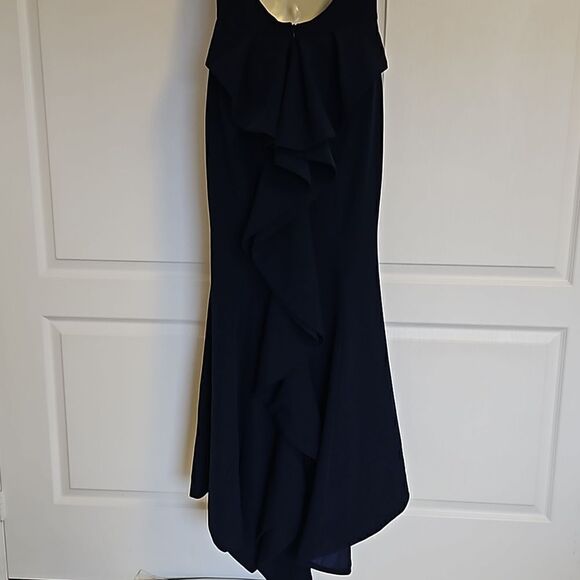 Brides Women's Mermaid High-Low Draped Low Back Maxi Dress Size 8 Navy Blue - Picture 6 of 16